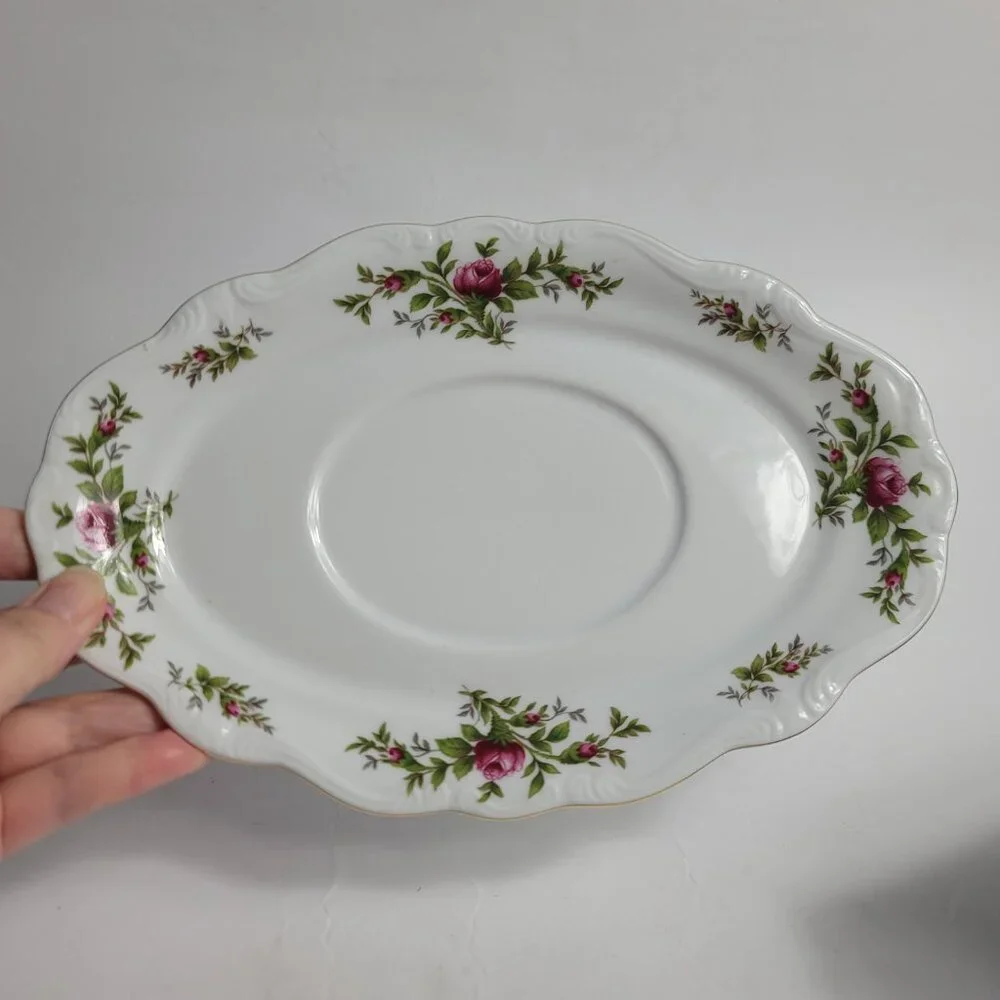 Traditions China Johann Haviland Moss Rose Gravy Boat & Underplate Pink Roses